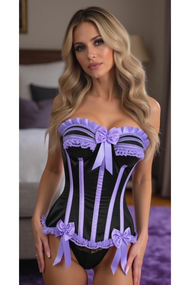 Top Drawer Black/Lavender Satin Steel Boned Burlesque Corset - Daisy Corsets