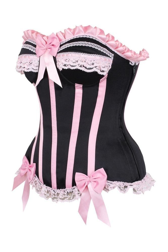 Top Drawer Black/Pink Steel Boned Burlesque Corset - Daisy Corsets