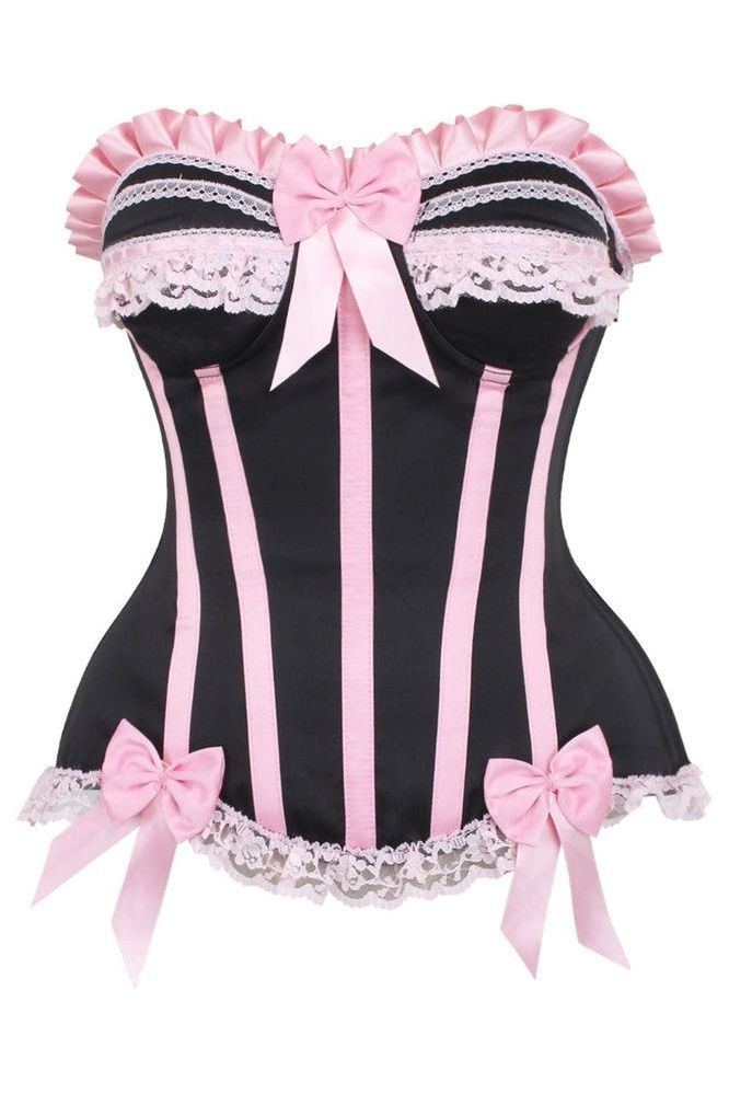 Top Drawer Black/Pink Steel Boned Burlesque Corset - Daisy Corsets