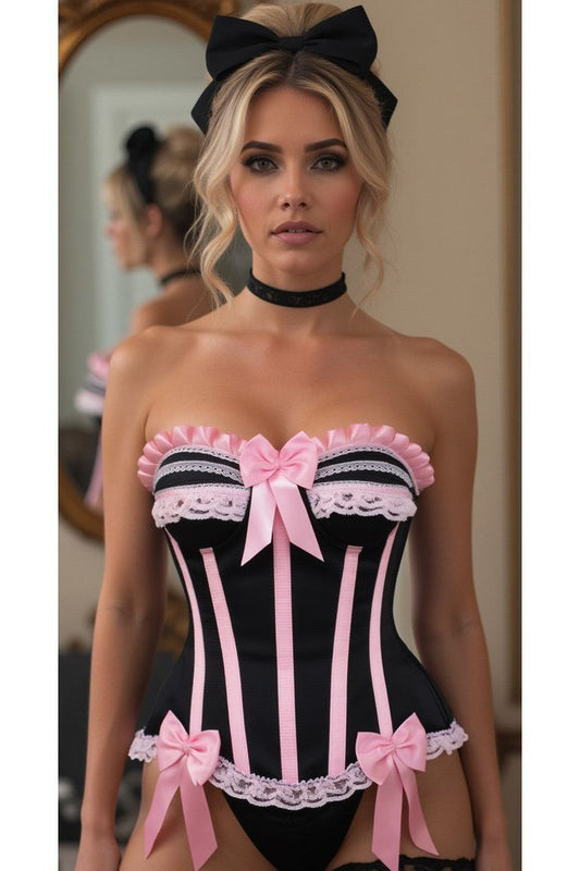 Top Drawer Black/Pink Steel Boned Burlesque Corset - Daisy Corsets