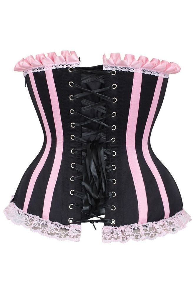 Top Drawer Black/Pink Steel Boned Burlesque Corset - Daisy Corsets