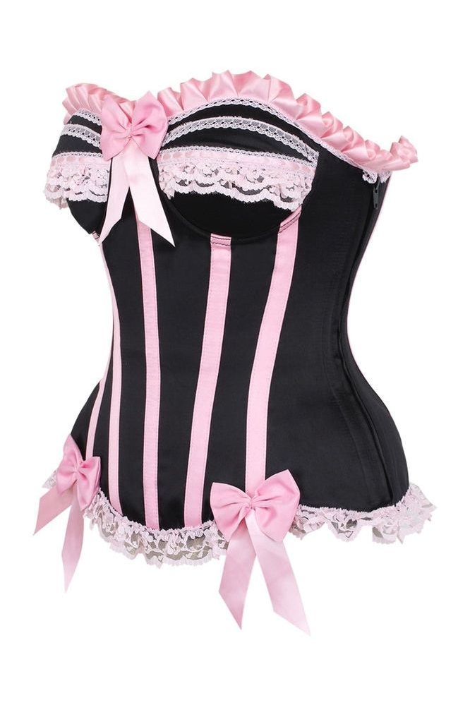 Top Drawer Black/Pink Steel Boned Burlesque Corset - Daisy Corsets