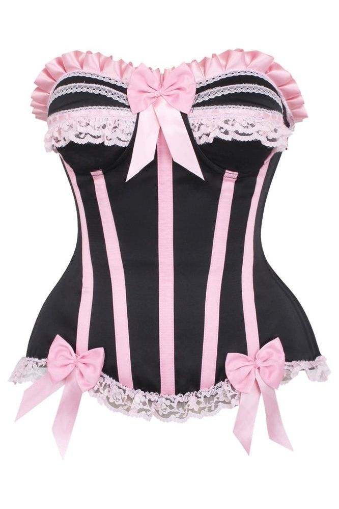 Top Drawer Black/Pink Steel Boned Burlesque Corset - Daisy Corsets