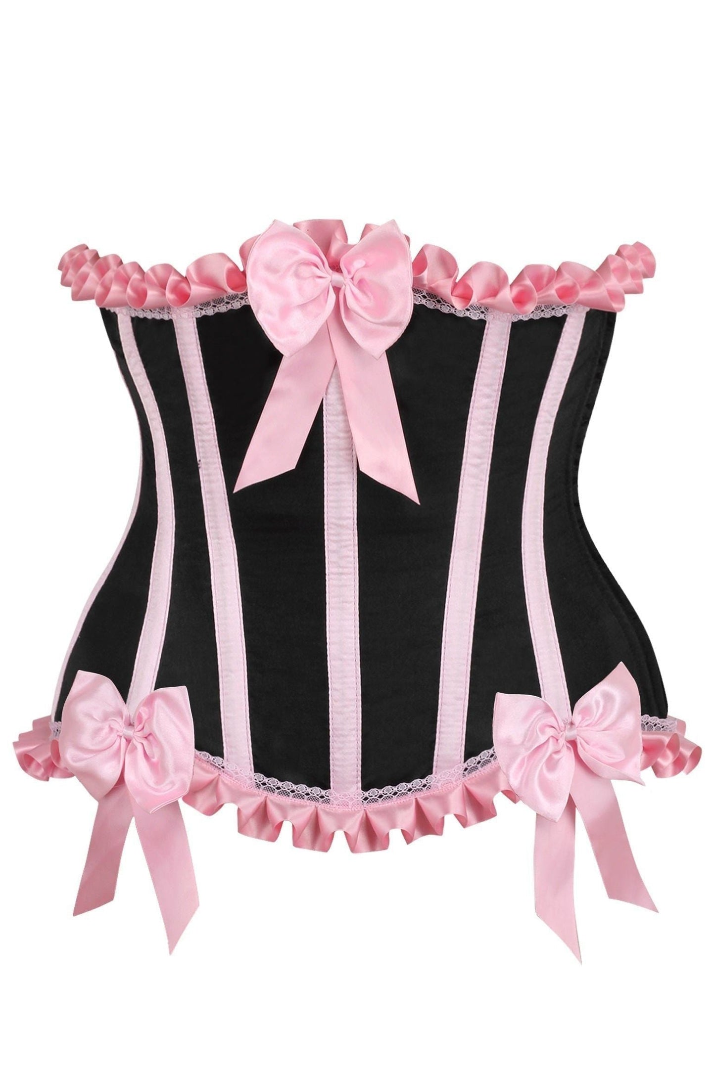 Top Drawer Black/Pink Steel Boned Burlesque Underbust Corset Waist Cincher - Daisy Corsets