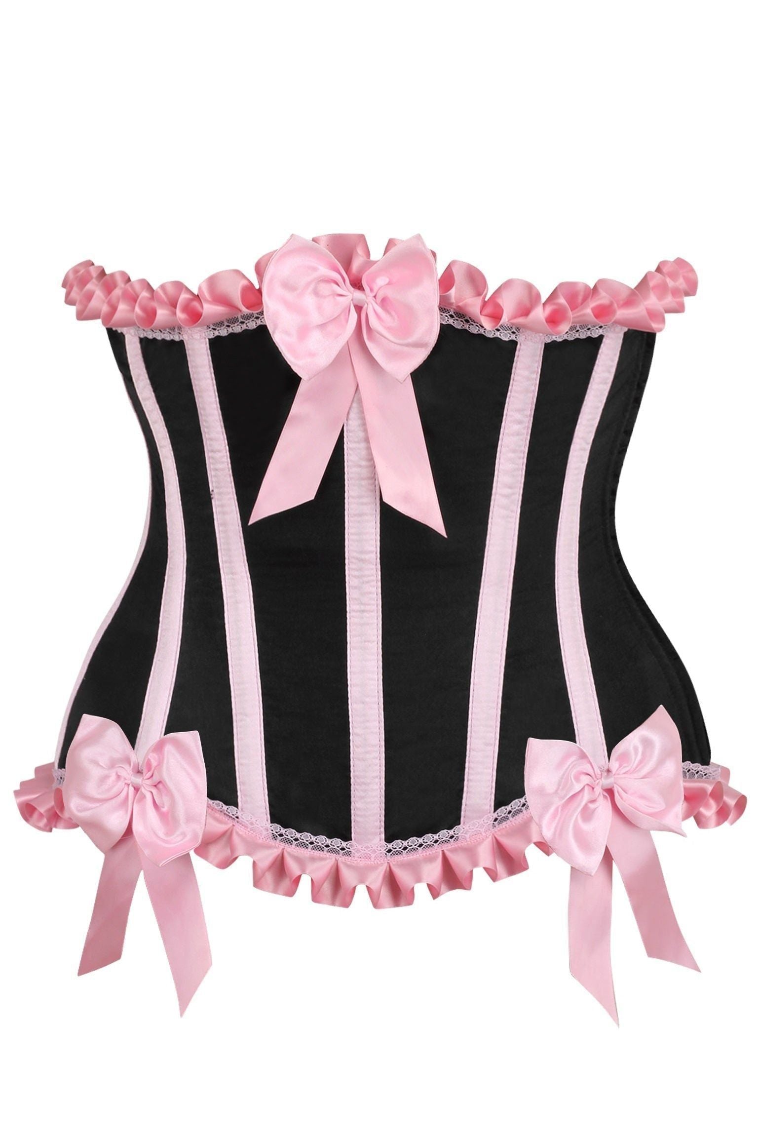Top Drawer Black/Pink Steel Boned Burlesque Underbust Corset Waist Cincher - Daisy Corsets
