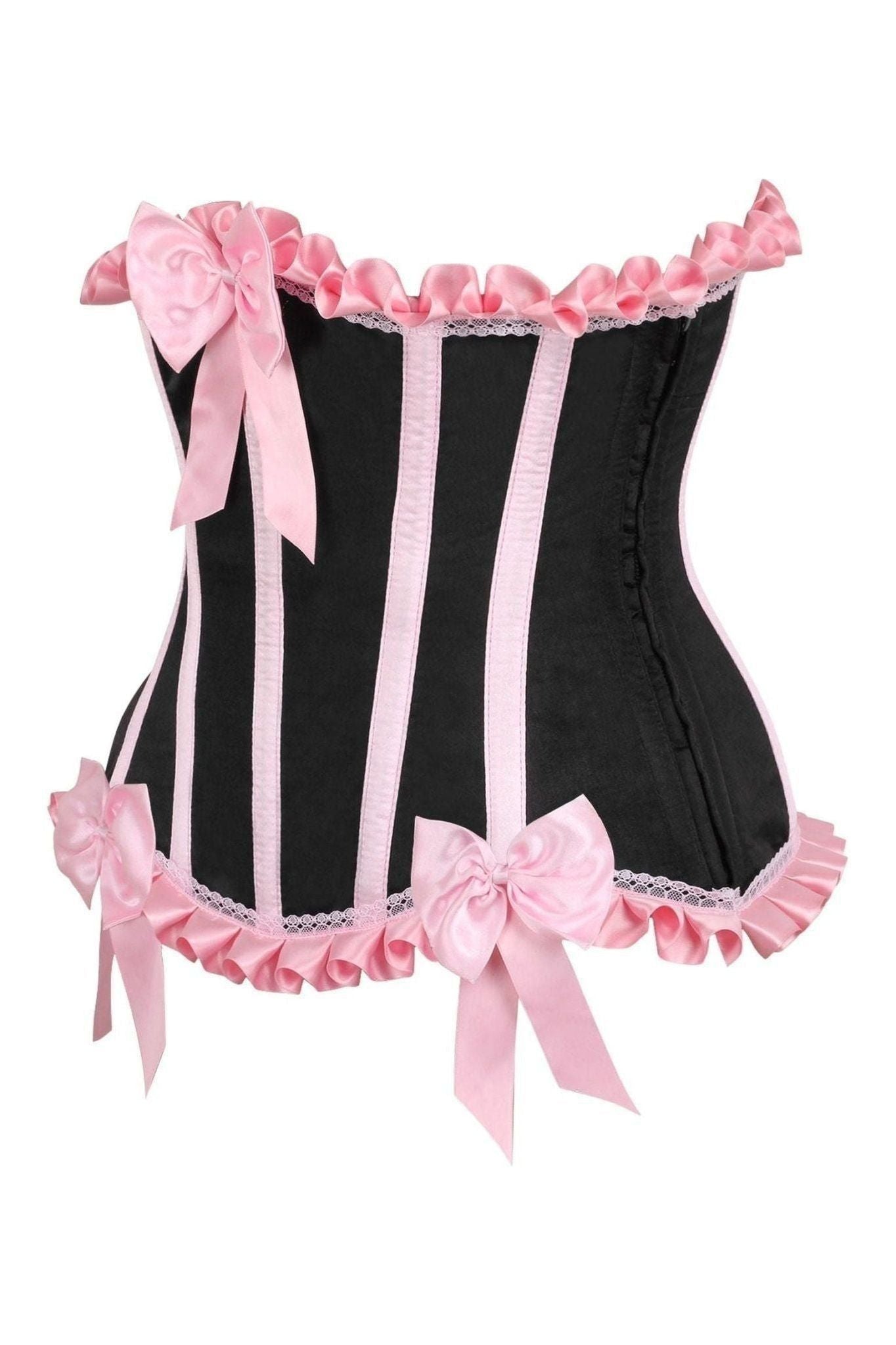 Top Drawer Black/Pink Steel Boned Burlesque Underbust Corset Waist Cincher - Daisy Corsets