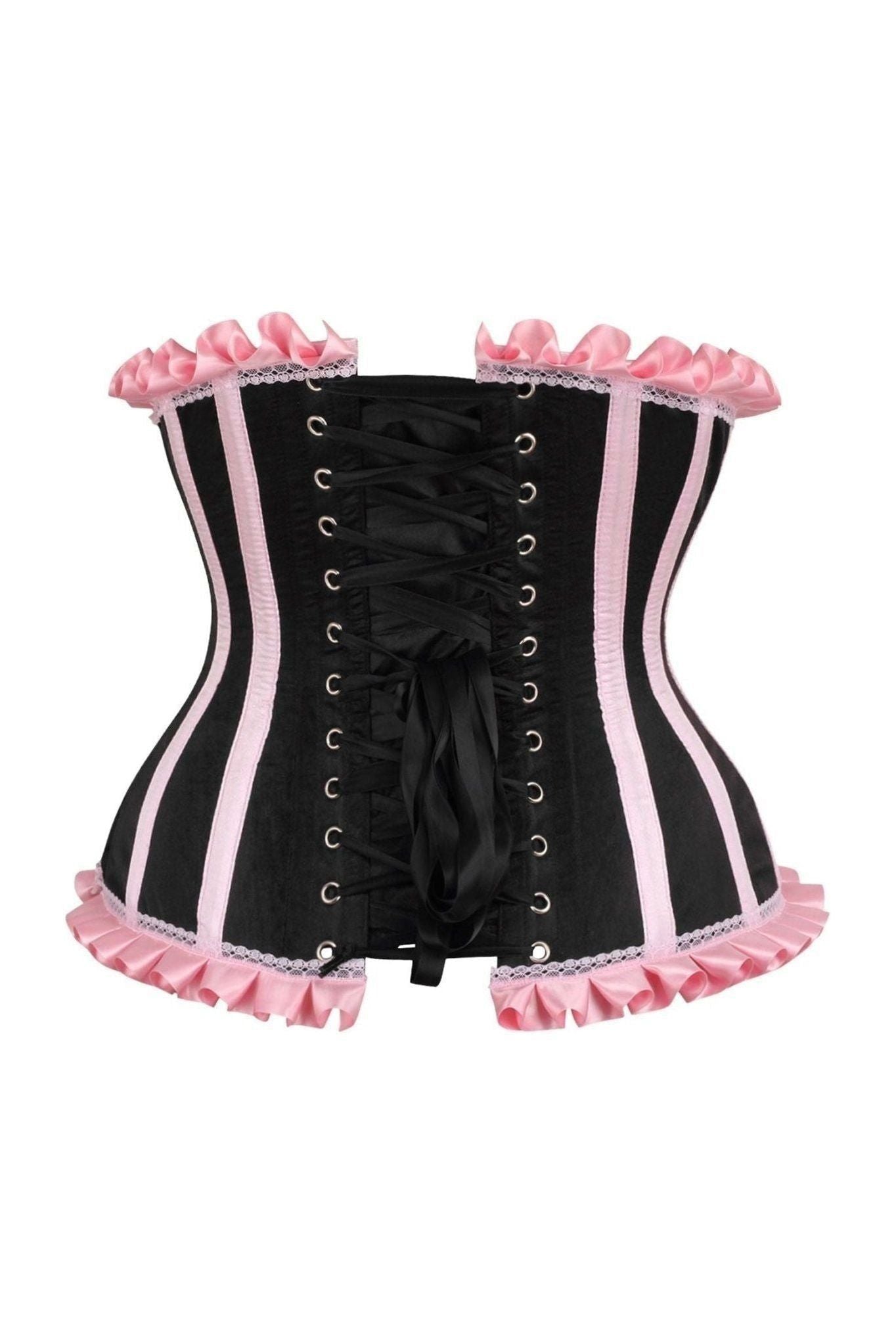 Top Drawer Black/Pink Steel Boned Burlesque Underbust Corset Waist Cincher - Daisy Corsets