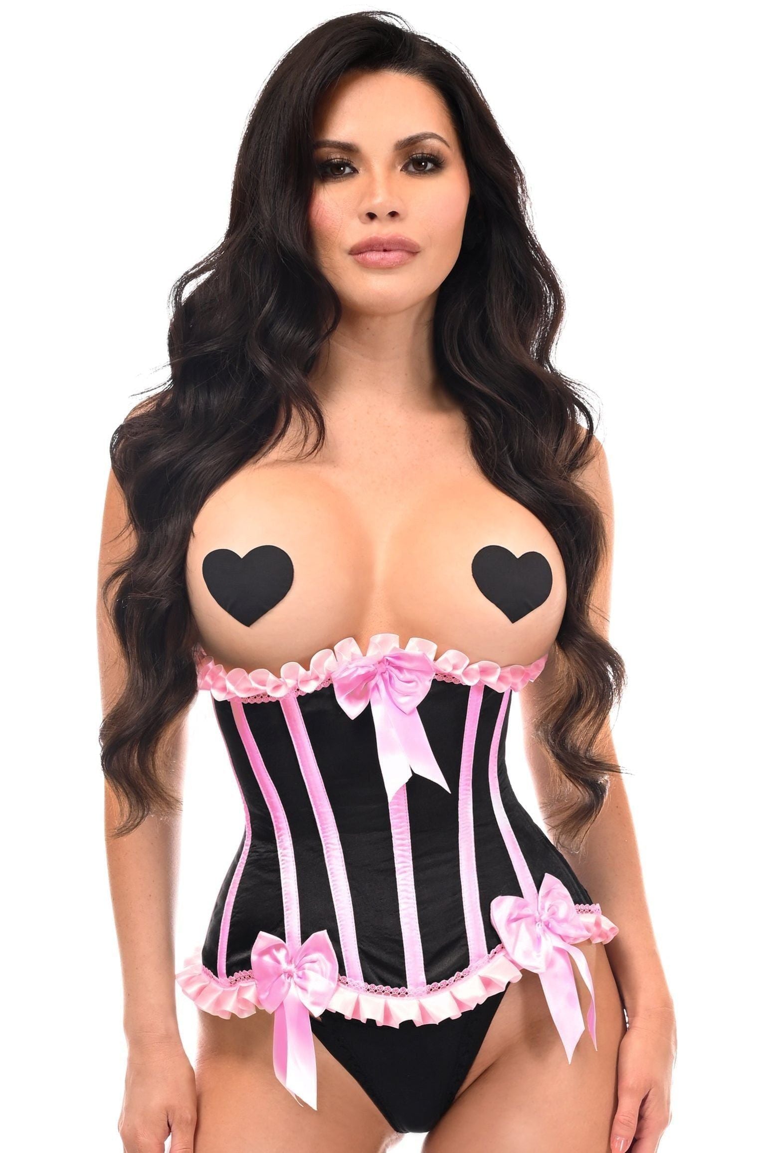 Top Drawer Black/Pink Steel Boned Burlesque Underbust Corset Waist Cincher - Daisy Corsets