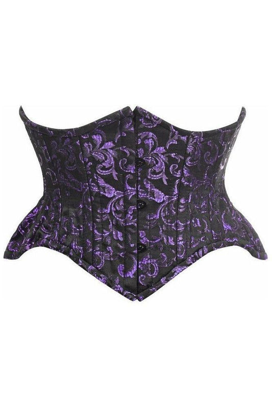 Top Drawer Black/Purple Brocade Double Steel Boned Mini Cincher Corset - Daisy Corsets