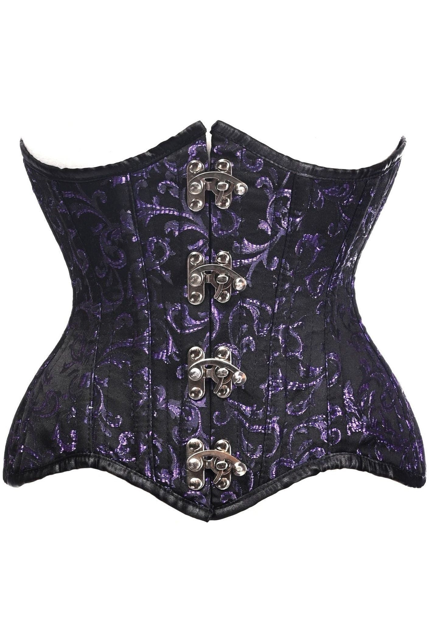 Top Drawer Black/Purple Brocade Double Steel Boned Under Bust Corset - Daisy Corsets