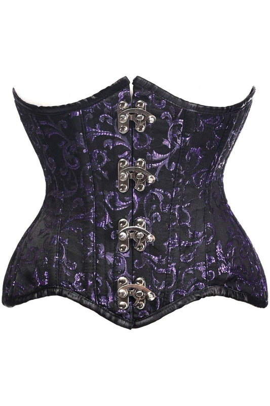 Top Drawer Black/Purple Brocade Double Steel Boned Under Bust Corset - Daisy Corsets