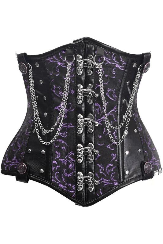 Top Drawer Black/Purple Steel Boned Underbust Corset w/Chains and Clasps - Daisy Corsets