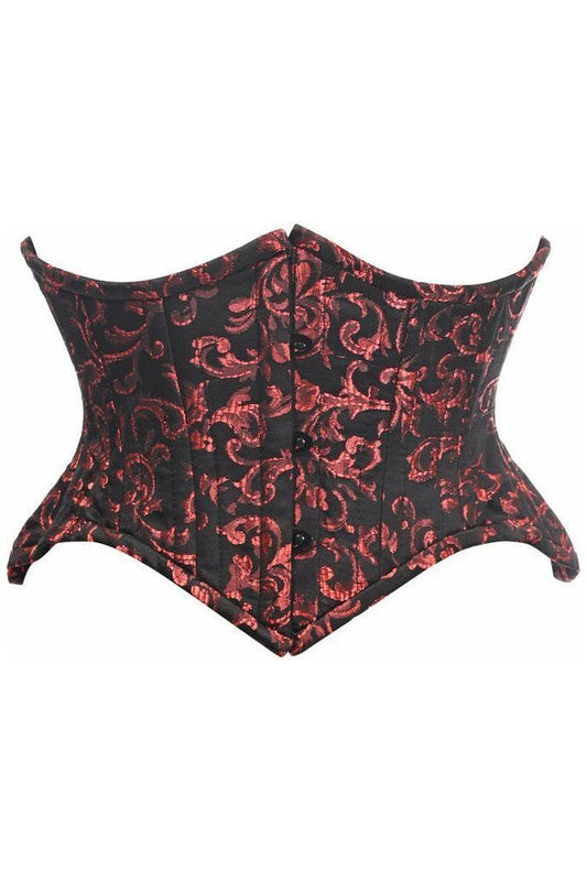 Top Drawer Black/Red Brocade Double Steel Boned Mini Cincher Corset - Daisy Corsets