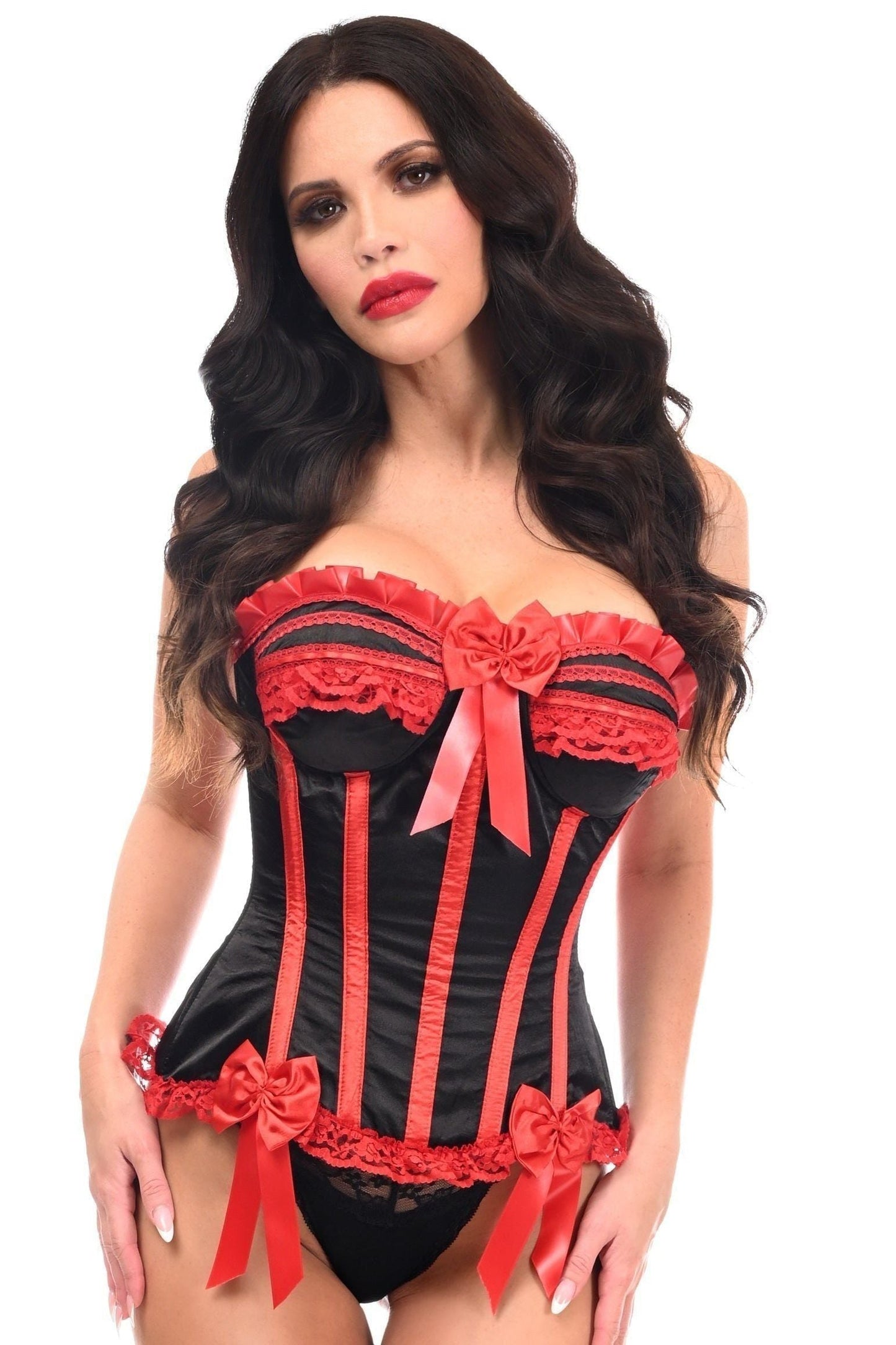 Top Drawer Black/Red Steel Boned Burlesque Corset - Daisy Corsets
