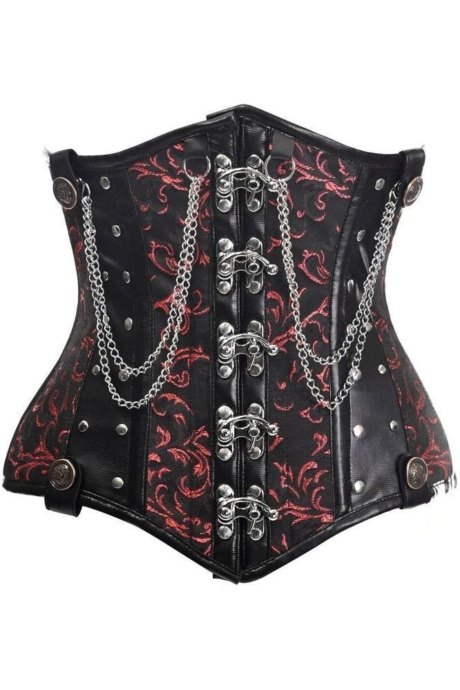Top Drawer Black/Red Steel Boned Underbust Corset w/Chains and Clasps - Daisy Corsets