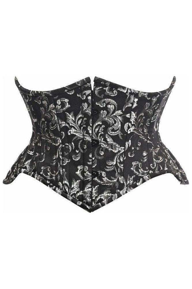 Top Drawer Black/Silver Brocade Double Steel Boned Mini Cincher Corset - Daisy Corsets