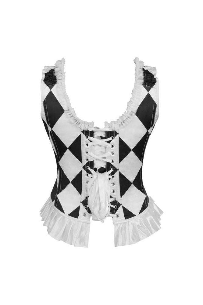 Top Drawer Black/White Diamond Steel Boned Corset w/Straps - Daisy Corsets