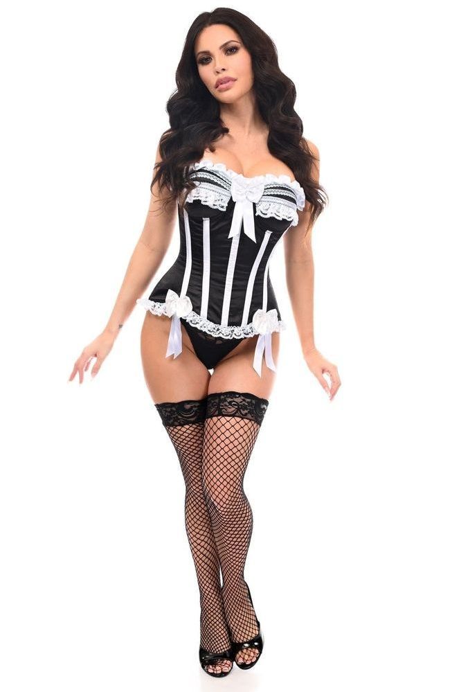 Top Drawer Black/White Steel Boned Burlesque Corset - Daisy Corsets