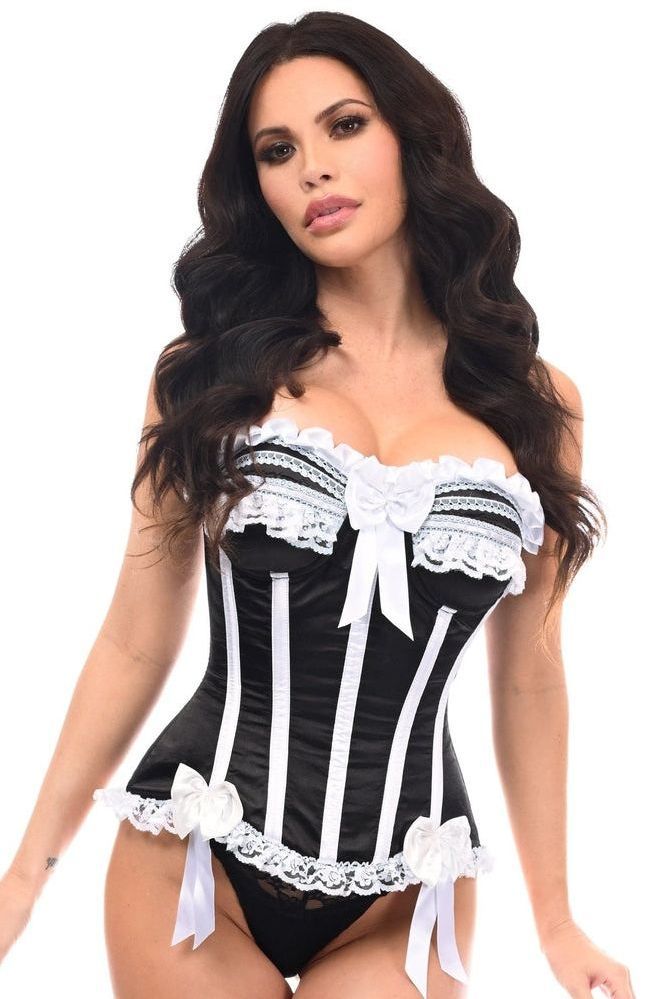 Top Drawer Black/White Steel Boned Burlesque Corset - Daisy Corsets