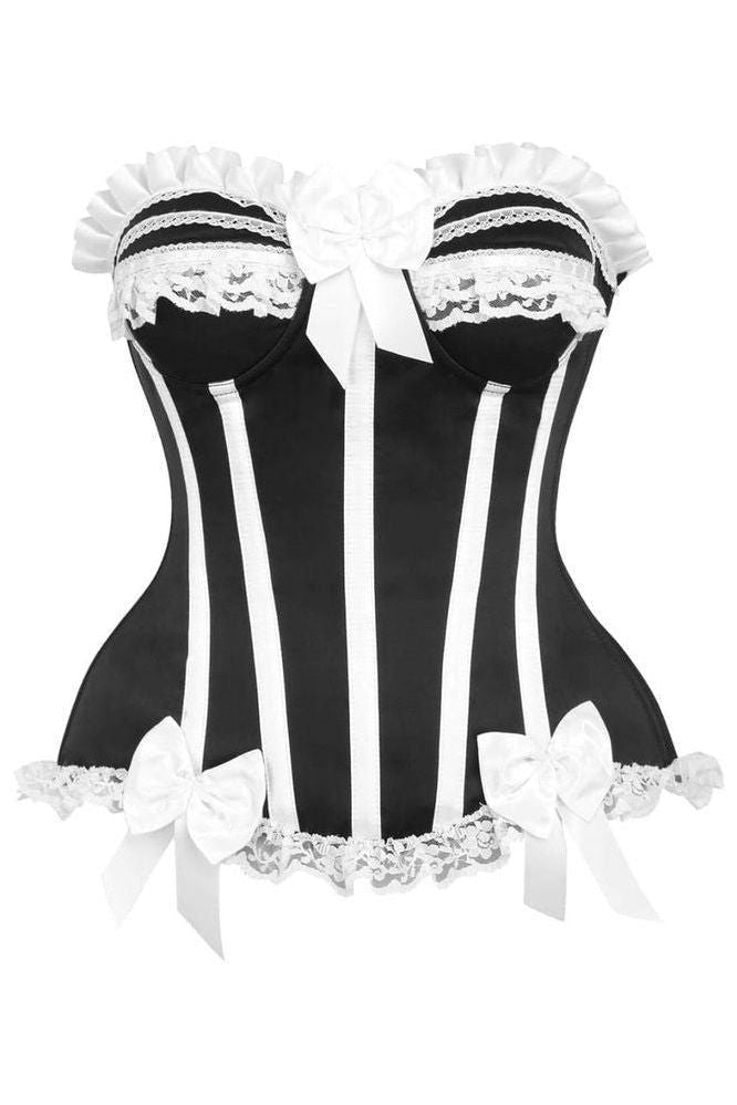 Top Drawer Black/White Steel Boned Burlesque Corset - Daisy Corsets
