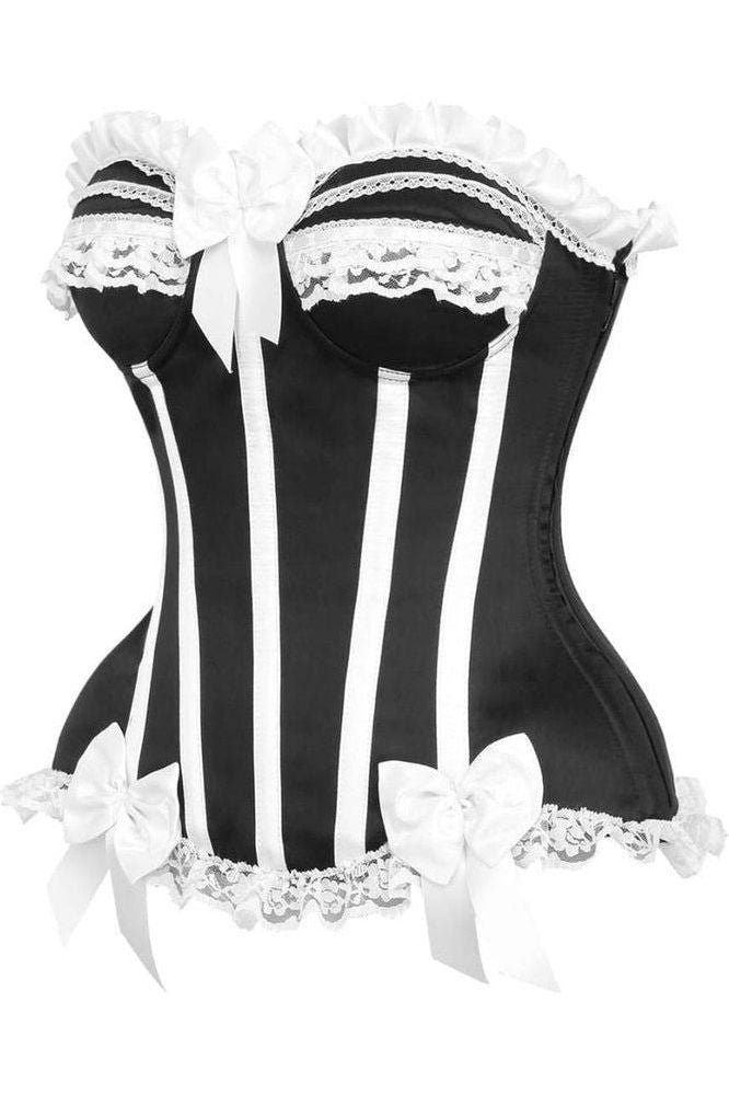 Top Drawer Black/White Steel Boned Burlesque Corset - Daisy Corsets