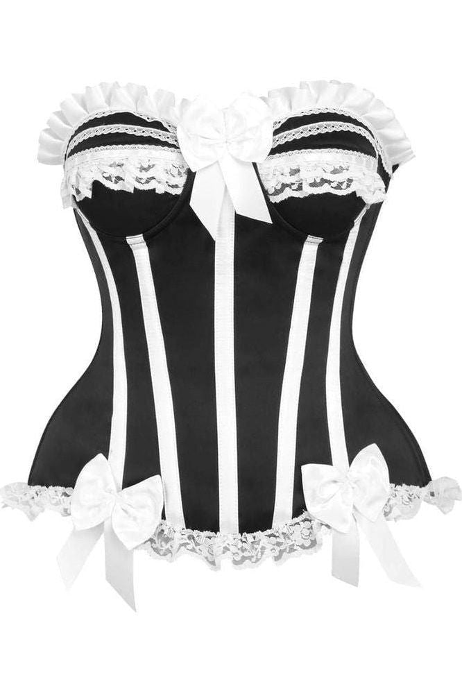 Top Drawer Black/White Steel Boned Burlesque Corset - Daisy Corsets