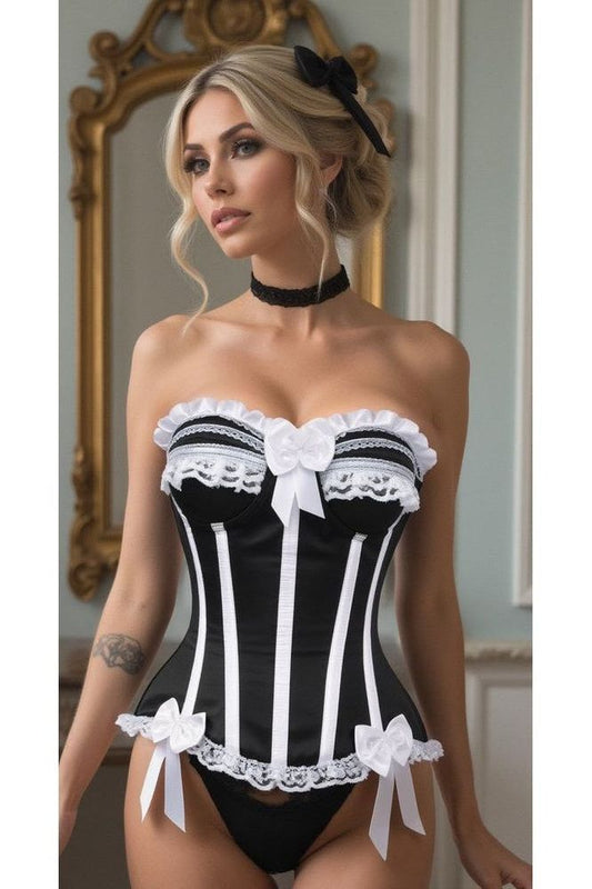 Top Drawer Black/White Steel Boned Burlesque Corset - Daisy Corsets