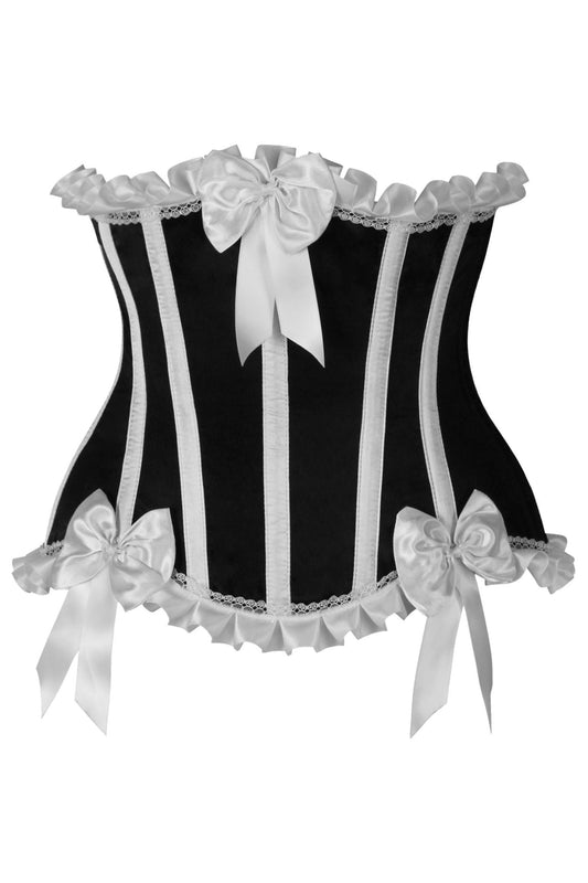 Top Drawer Black/White Steel Boned Burlesque Underbust Corset Waist Cincher - Daisy Corsets