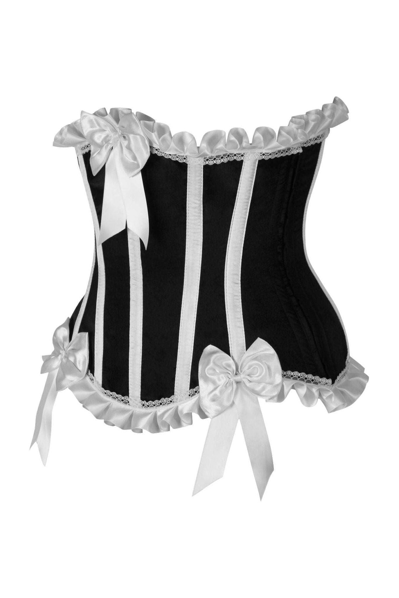 Top Drawer Black/White Steel Boned Burlesque Underbust Corset Waist Cincher - Daisy Corsets