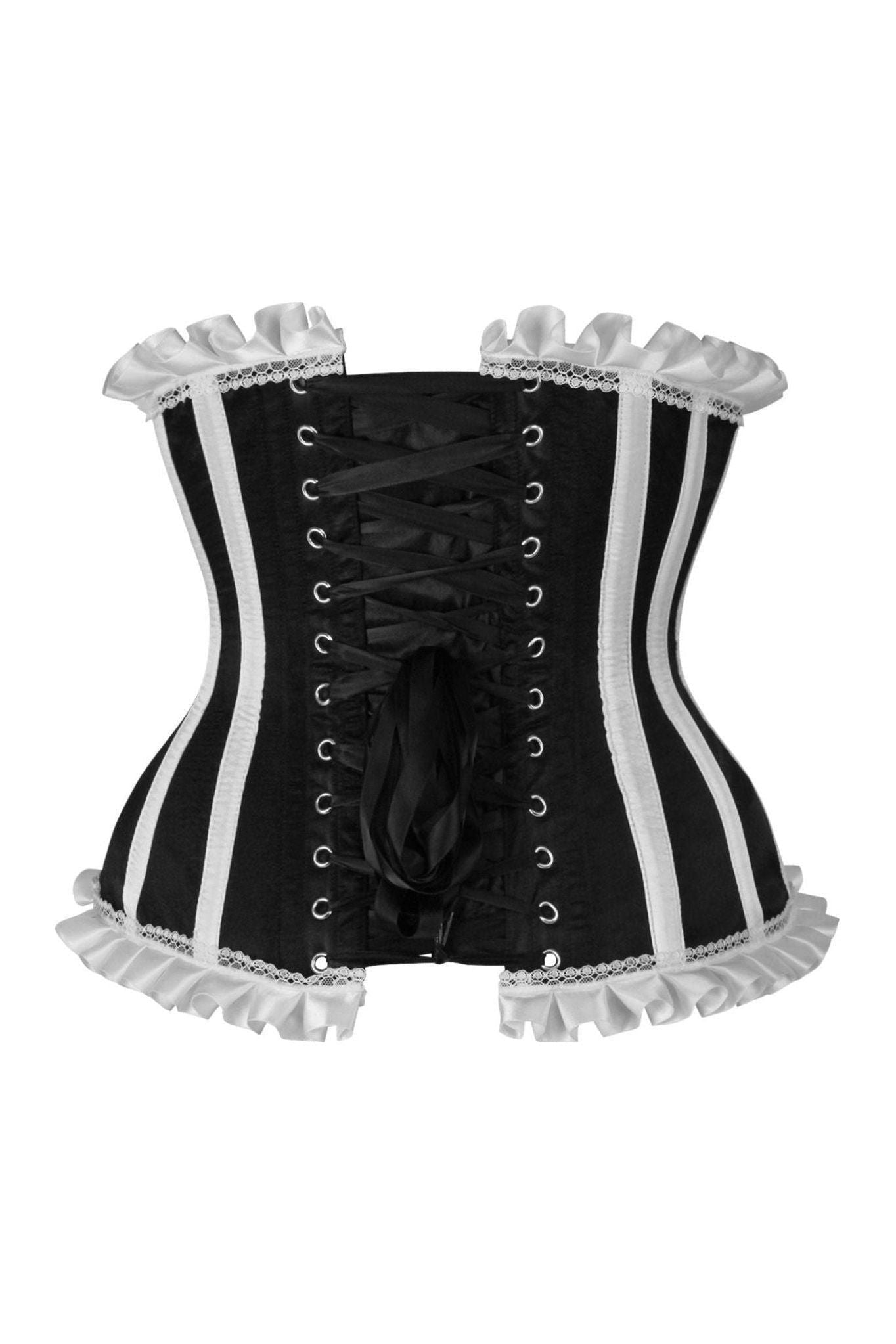 Top Drawer Black/White Steel Boned Burlesque Underbust Corset Waist Cincher - Daisy Corsets