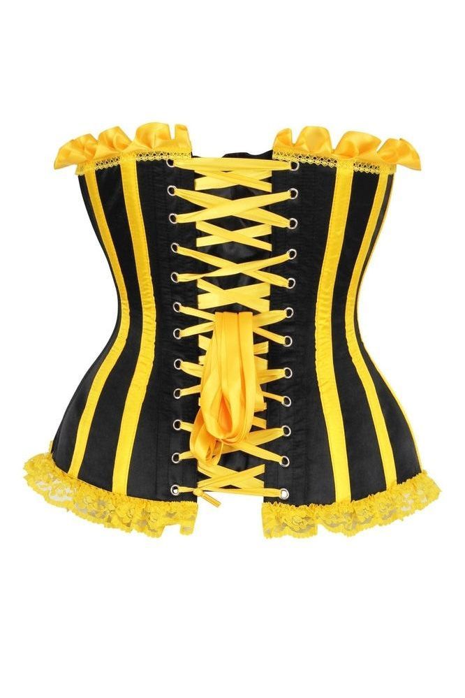 Top Drawer Black/Yellow Satin Steel Boned Burlesque Corset - Daisy Corsets