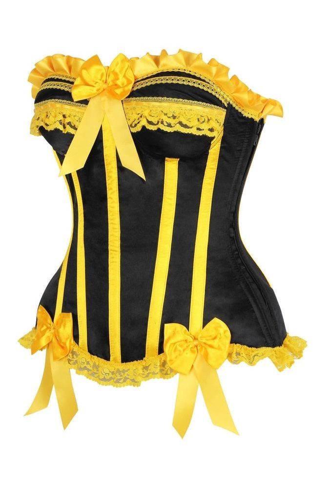 Top Drawer Black/Yellow Satin Steel Boned Burlesque Corset - Daisy Corsets