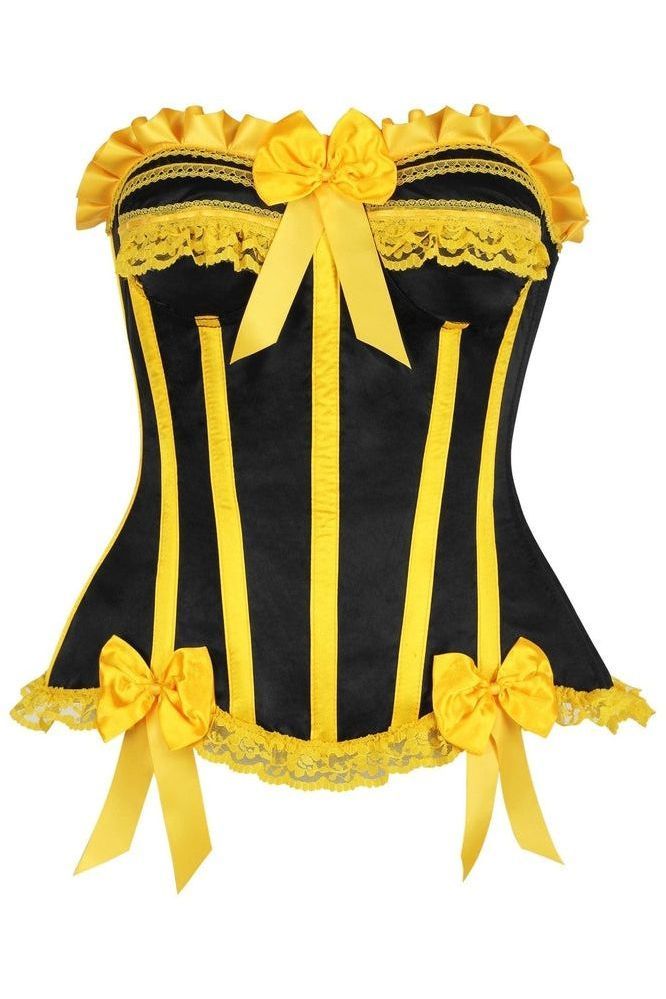 Top Drawer Black/Yellow Satin Steel Boned Burlesque Corset - Daisy Corsets