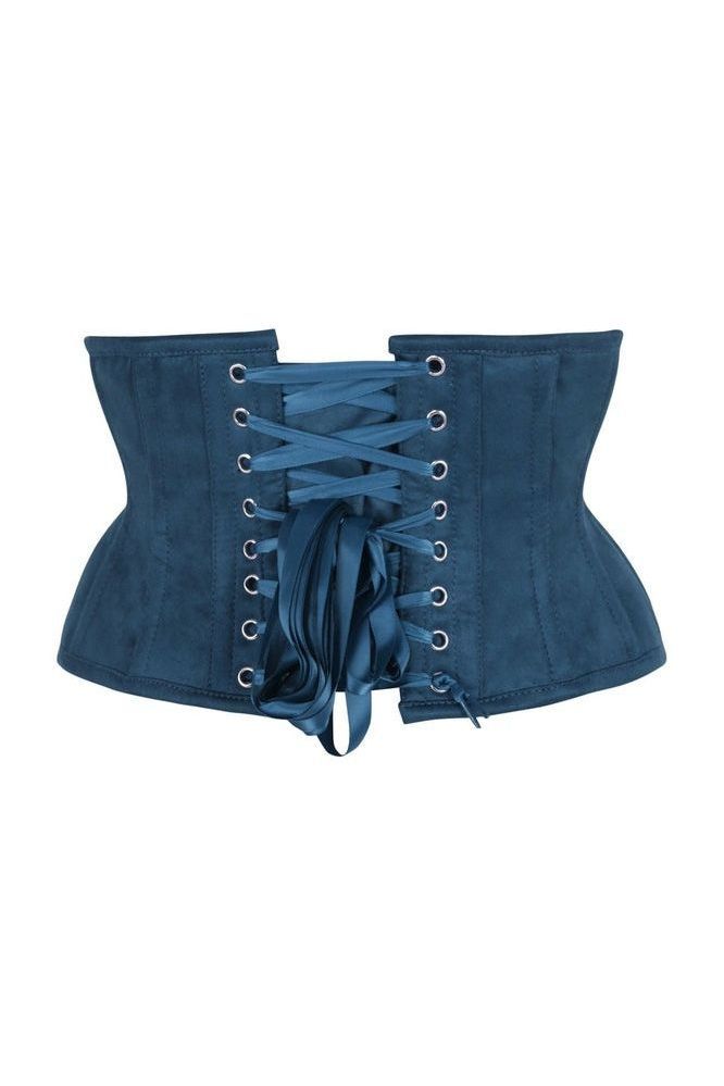 Top Drawer Blue Suede Steel Boned Mini Waist Cincher Corset - Daisy Corsets