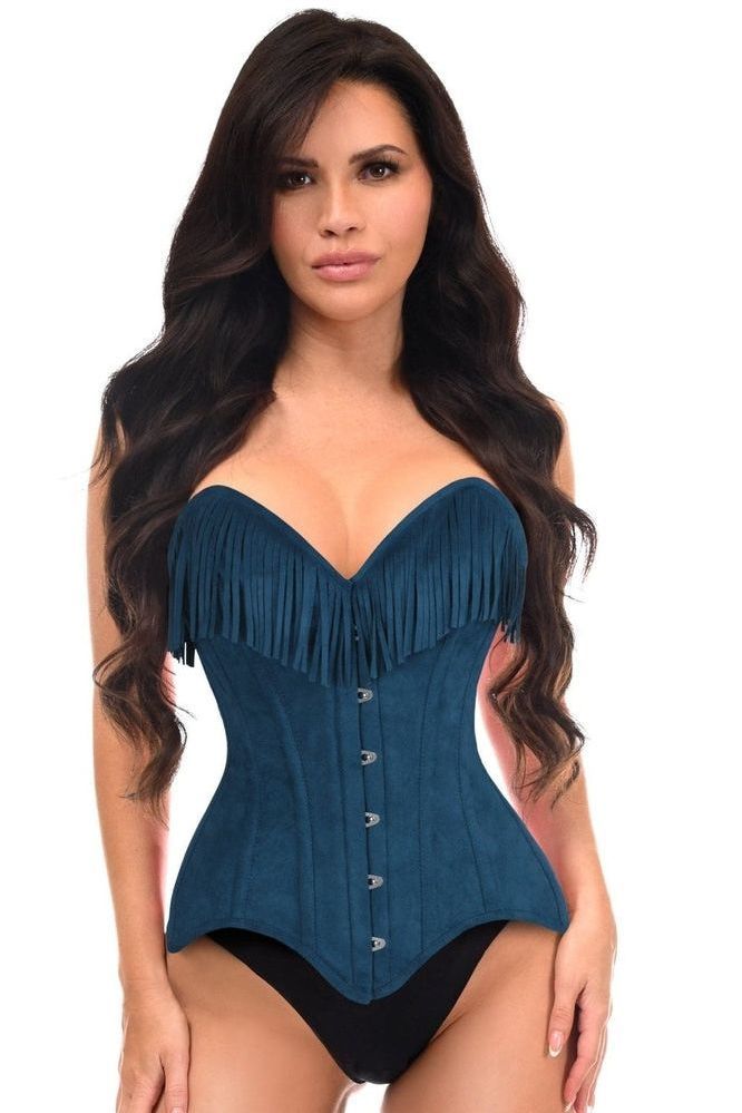 Top Drawer Blue Suede Steel Boned Overbust Corset w/Fringe - Daisy Corsets