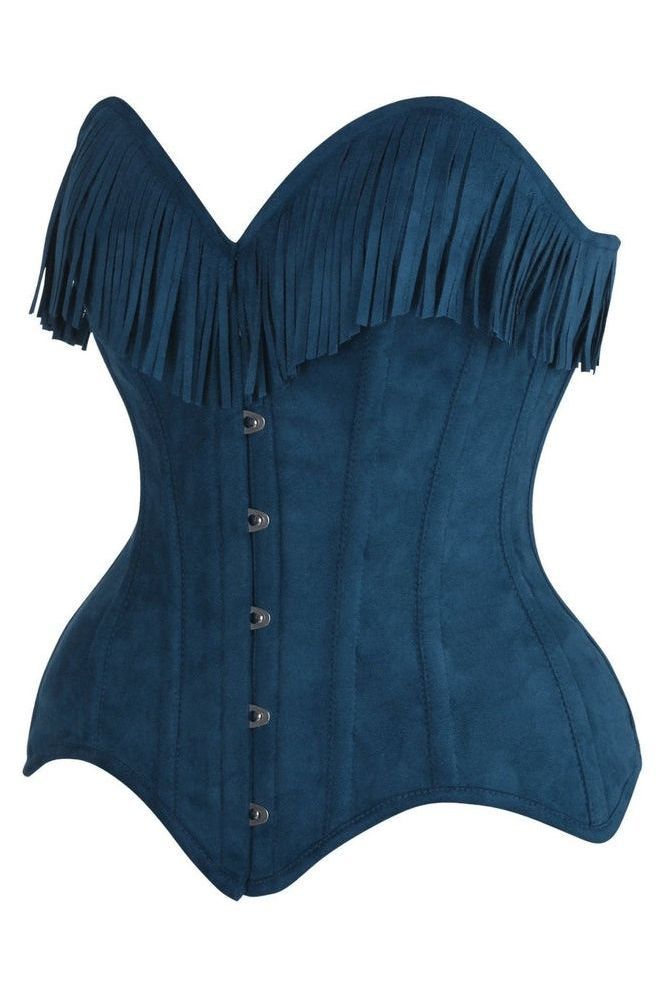 Top Drawer Blue Suede Steel Boned Overbust Corset w/Fringe - Daisy Corsets