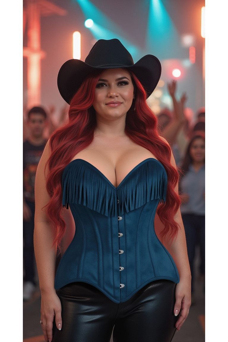 Top Drawer Blue Suede Steel Boned Overbust Corset w/Fringe - Daisy Corsets