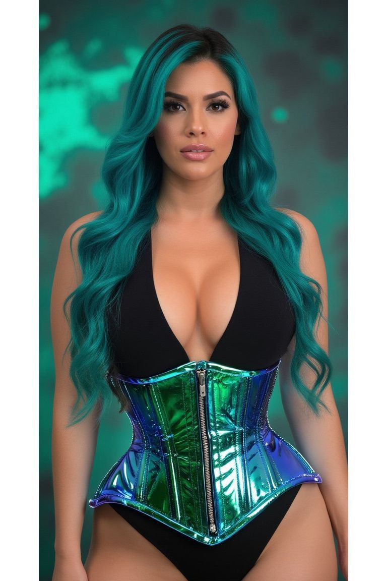 Top Drawer Blue/Teal Holo Double Steel Boned Underbust Waist Cincher Corset - Daisy Corsets