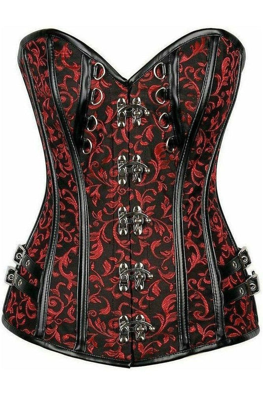 Top Drawer Brocade & Faux Leather Steel Boned Corset - Daisy Corsets