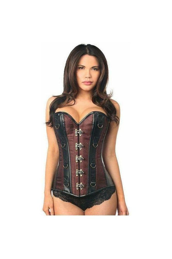 Top Drawer Brown Brocade & Faux Leather Steel Boned Corset - Daisy Corsets