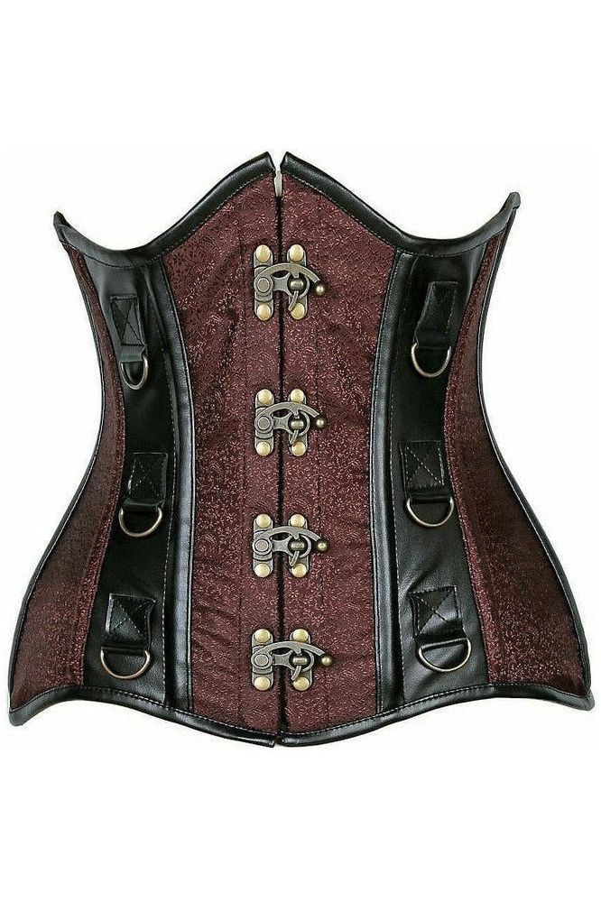 Top Drawer Brown Brocade & Faux Leather Steel Boned Under Bust Corset - Daisy Corsets