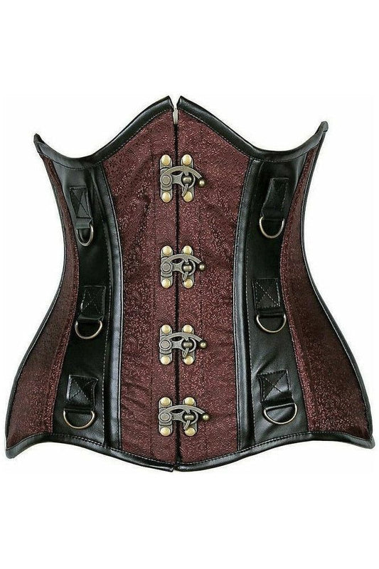 Top Drawer Brown Brocade & Faux Leather Steel Boned Under Bust Corset - Daisy Corsets
