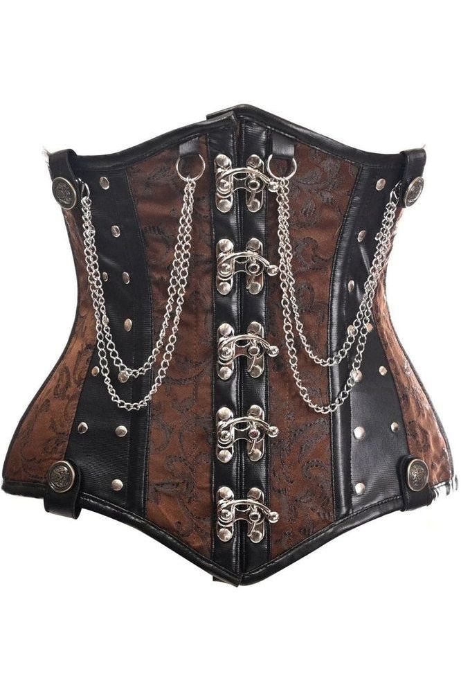 Top Drawer Brown/Black Steel Boned Underbust Corset w/Chains and Clasps - Daisy Corsets