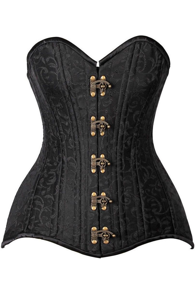 Top Drawer CURVY Black Brocade Double Steel Boned Overbust Corset - Daisy Corsets