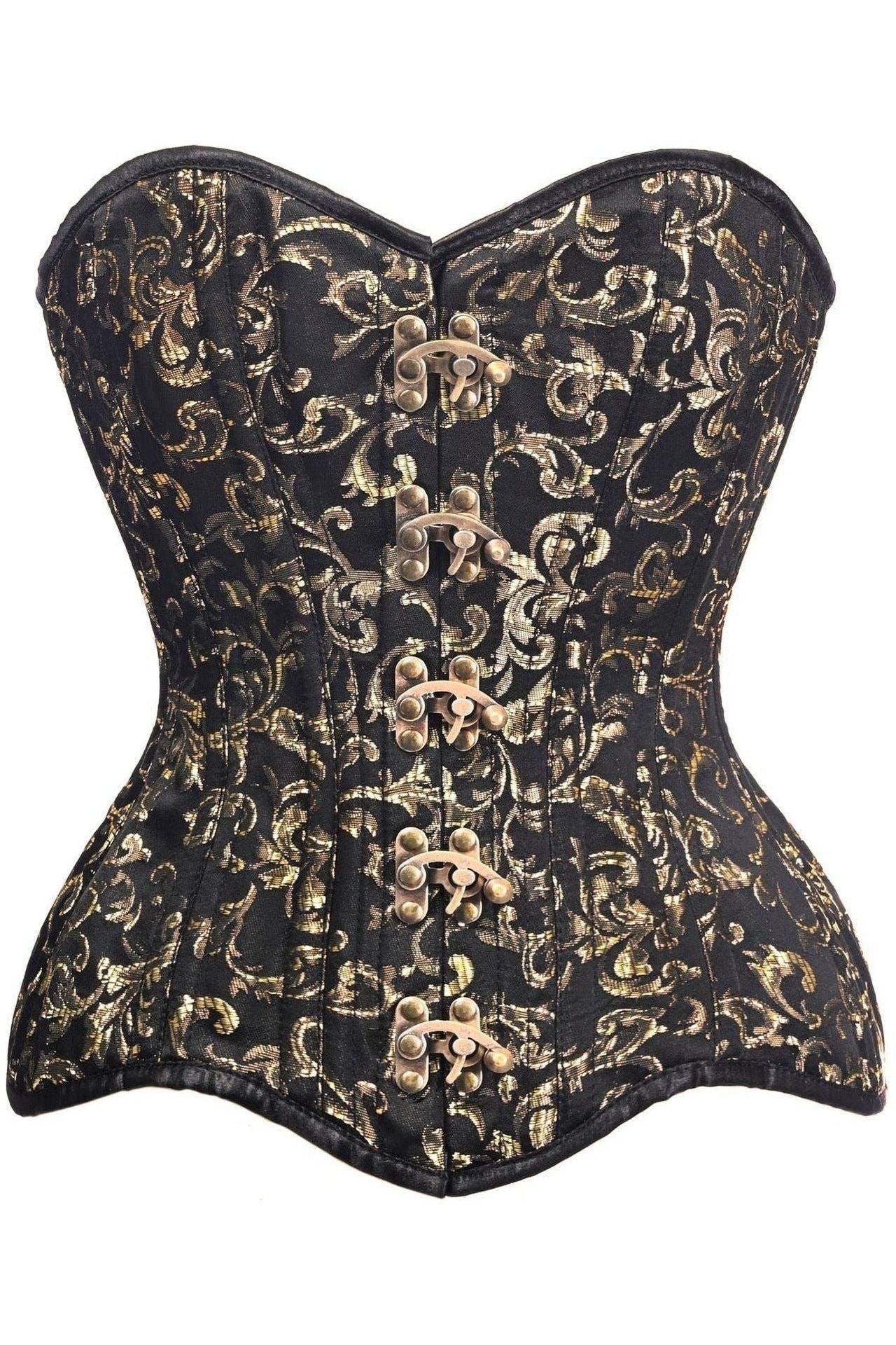 Top Drawer CURVY Black/Gold Brocade Double Steel Boned Overbust Corset - Daisy Corsets