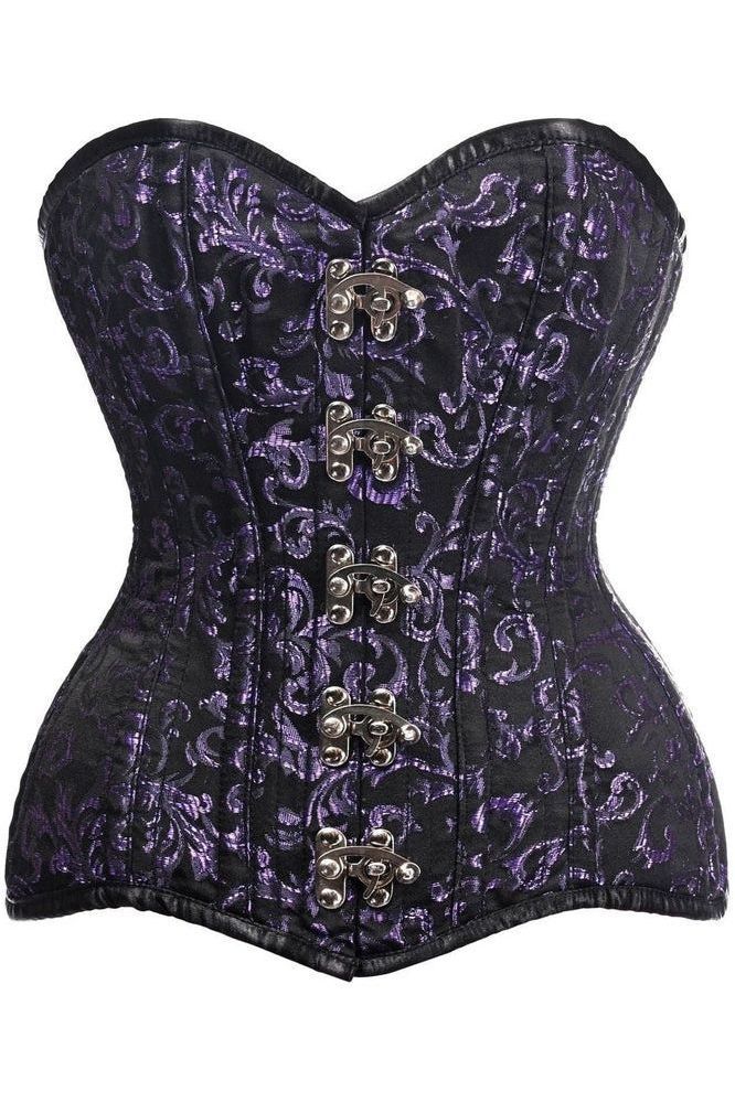Top Drawer CURVY Black/Purple Brocade Double Steel Boned Overbust Corset - Daisy Corsets