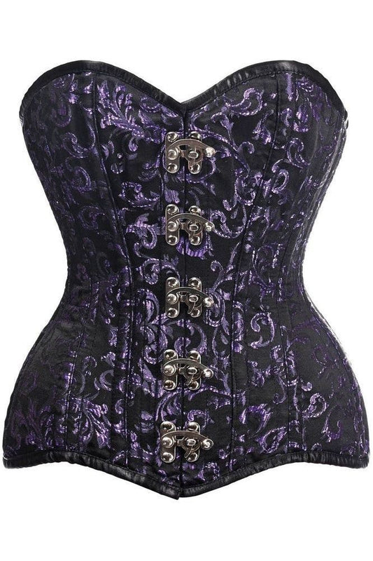 Top Drawer CURVY Black/Purple Brocade Double Steel Boned Overbust Corset - Daisy Corsets
