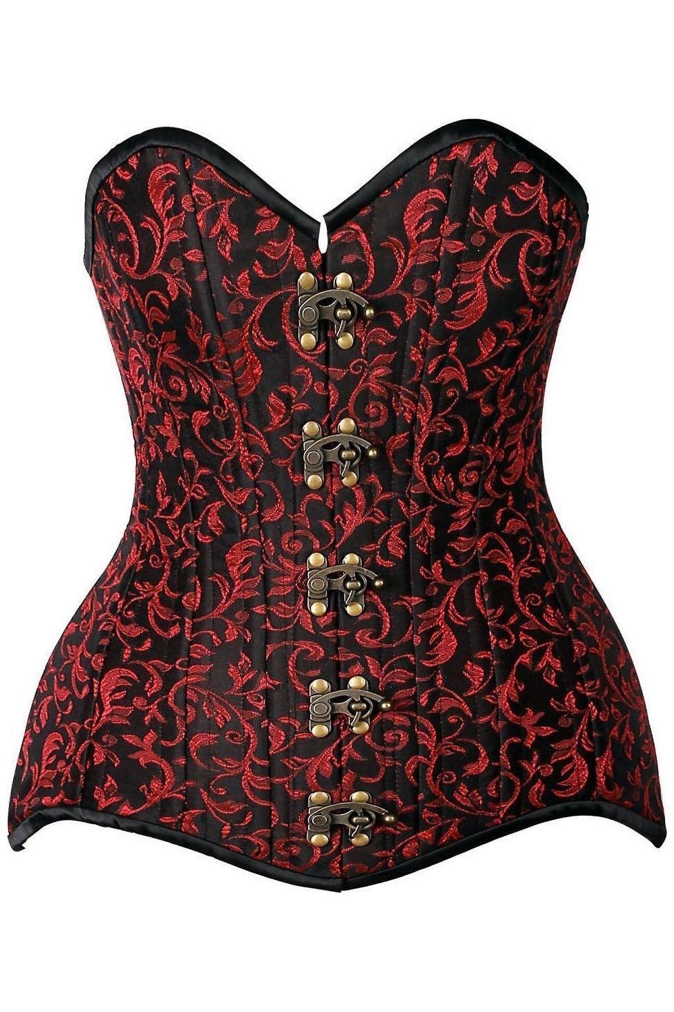 Top Drawer CURVY Black/Red Brocade Double Steel Boned Overbust Corset - Daisy Corsets