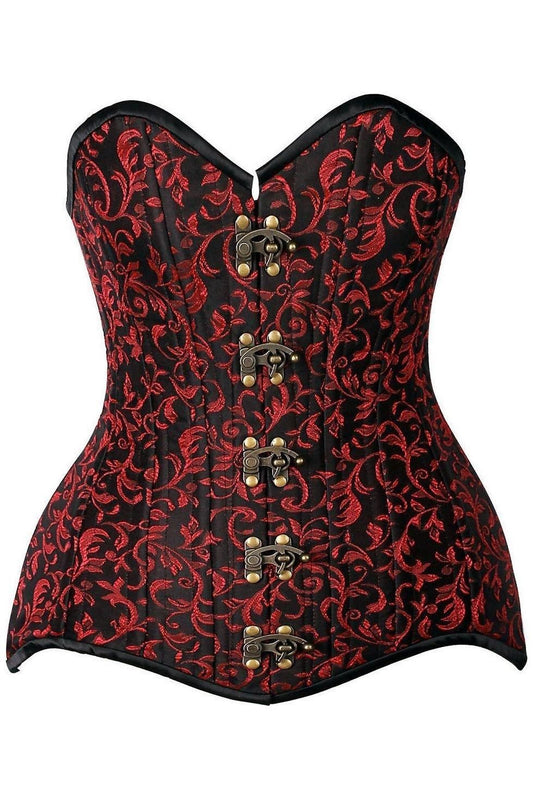 Top Drawer CURVY Black/Red Brocade Double Steel Boned Overbust Corset - Daisy Corsets