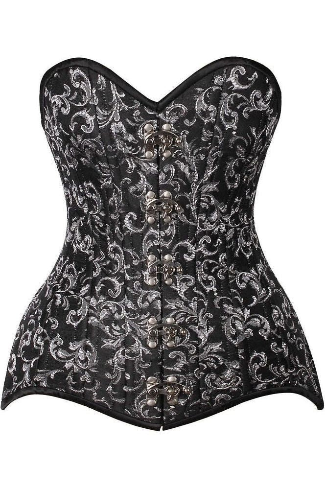 Top Drawer CURVY Black/Silver Brocade Double Steel Boned Overbust Corset - Daisy Corsets